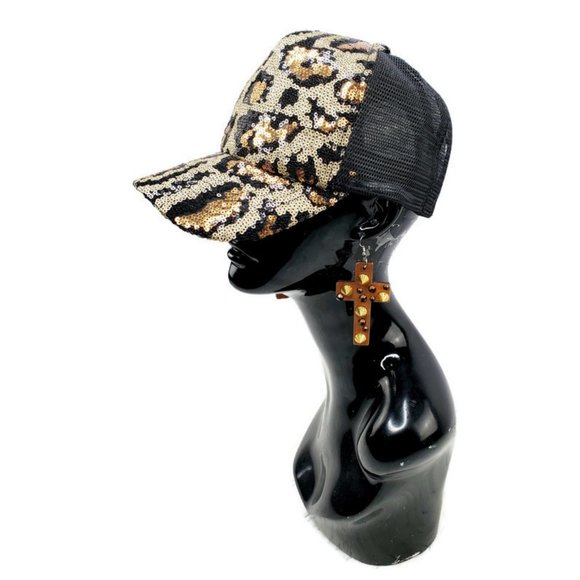 Topaz Handcrafted Wooden Cross Earrings with Swarovski & Spike Studs! - Picture 3 of 5